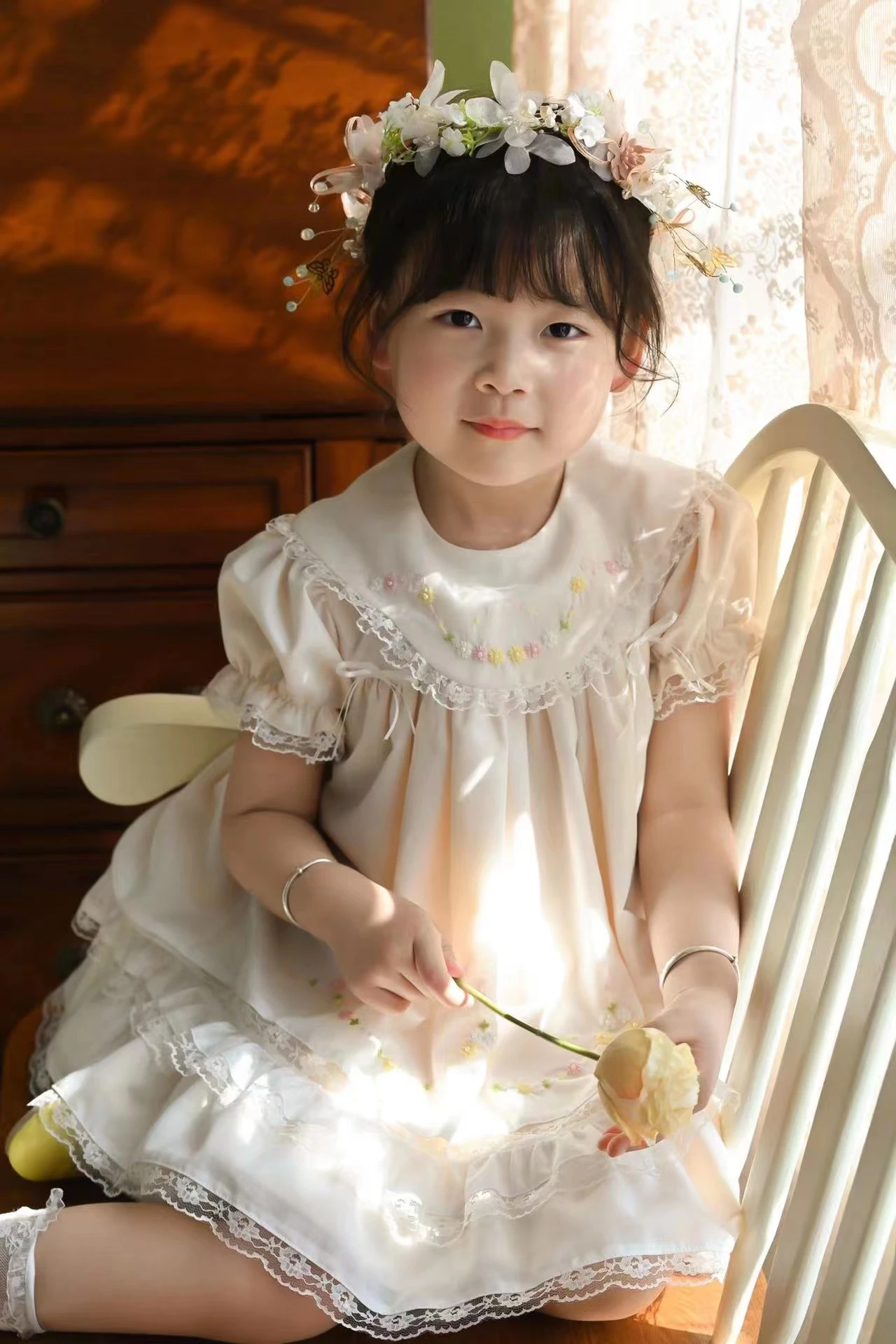 Hand Made Children Spanish Embrodierd Flower Dress Kids Vintage Heirloom Lotia Dresses Baby Spain Frocks Lace Design Boutique