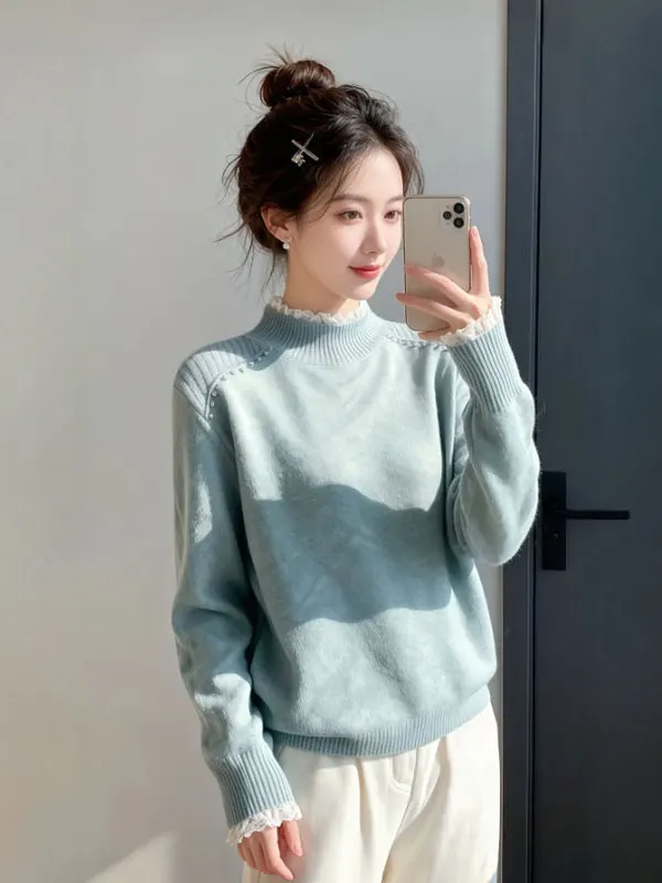 

Chic f-High Ne Knitted Sweater Soft Sle Winter Faion 2025 Long Sve Women's Slim Fit Top for Daily Campus Date Hom...