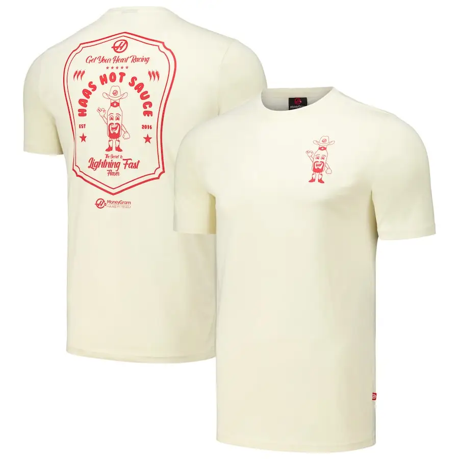 New Formula T-Shirt for Summer for Both Men and Women Exclusive Short-sleeved Clothing Gift Haas F1 Team Hot Sauce T-shirt Cream