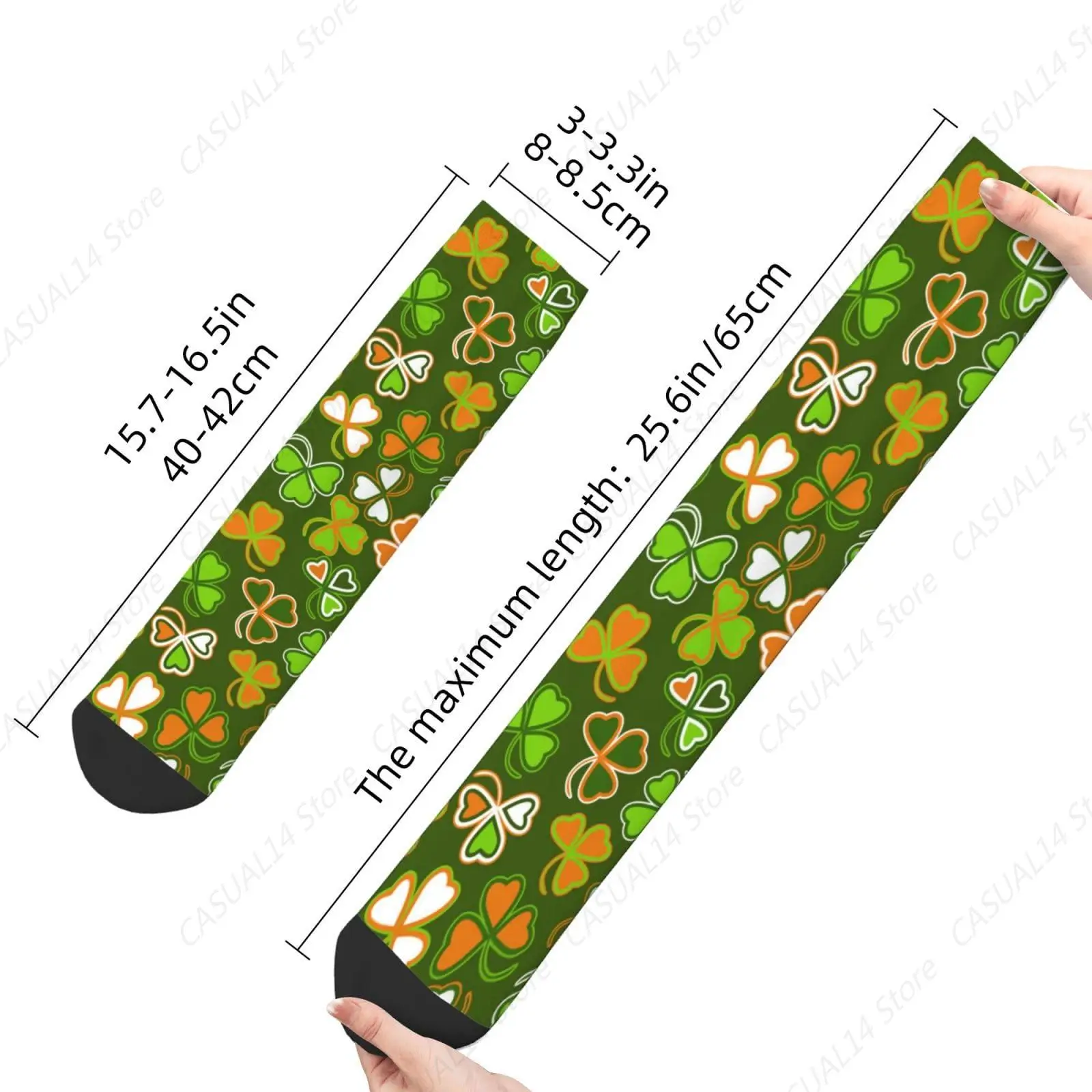 St. Patrick'S Day Green Shamrock Print Crew Socks Clover Socks Dress Socks Funny Stockings Socks Gifts Novelty Socks