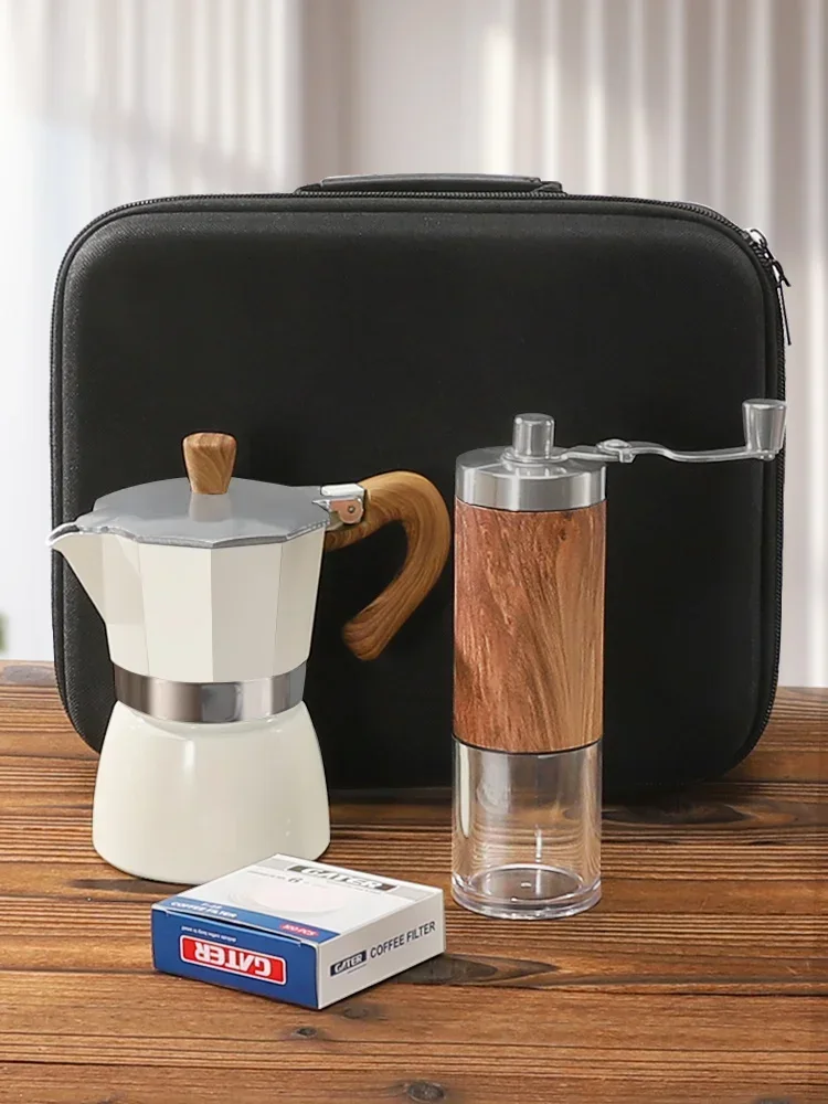 Handheld Coffee Mill e Moka Pot Set, Aproveite o Espresso Italiano Perfeito e Moka Coffee, em qualquer lugar que você vá, Aproveite