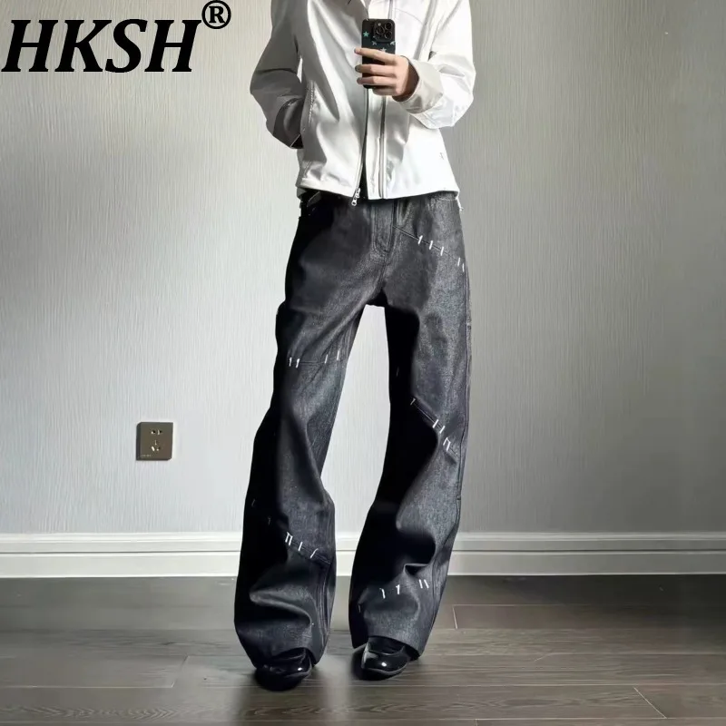 HKSH Spring Autumn New Men Tide Chic Dark High Street Split Deconstructed Niche Jeans Women Straight Denim Pants A-line HK28676