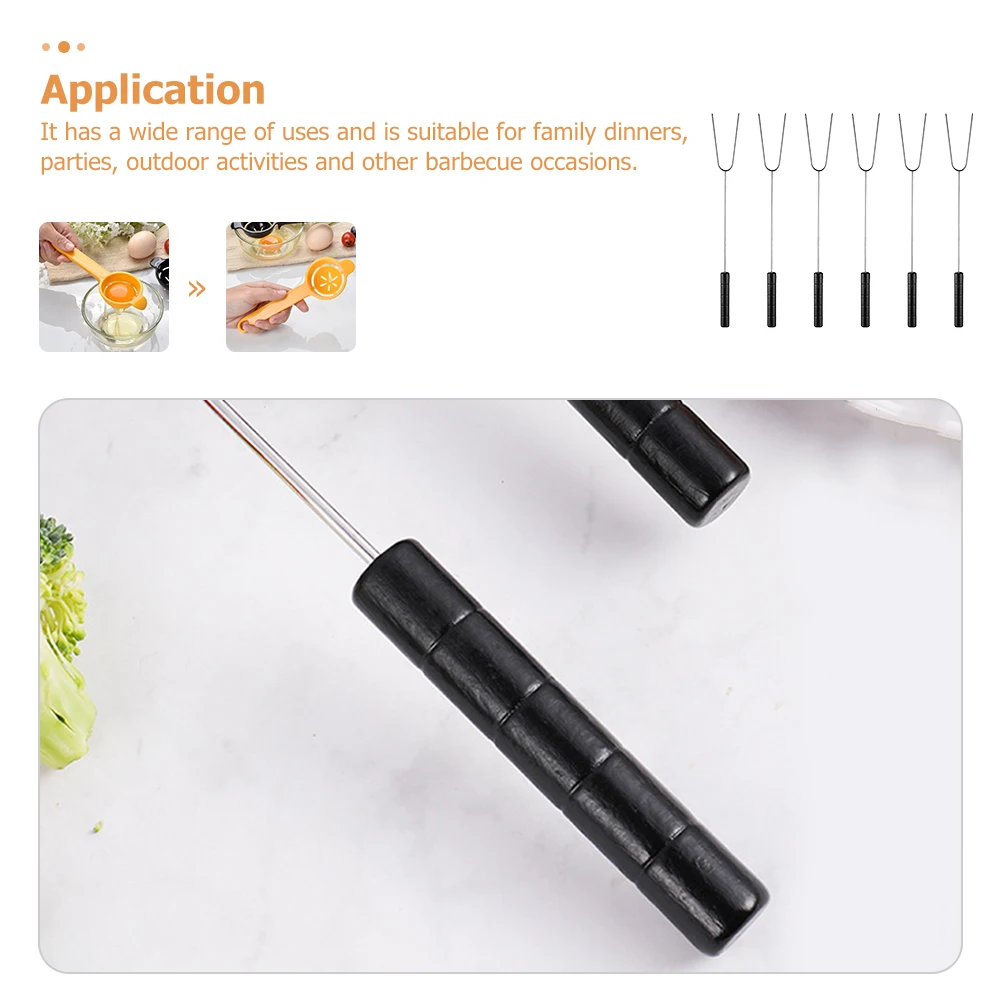 

6Pcs Stainless Steel Barbecue Skewer Rustproof Wood Handle Outdoor Grill Fork Marshmallow Roasting Sticks Smores Sticks