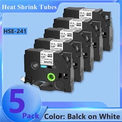 5PK Heat Shrink Tubes Compatible Brother 17.7mm Hse-241 Label Tape Black on White Cartridge Cassette For P-Touch Label Printers