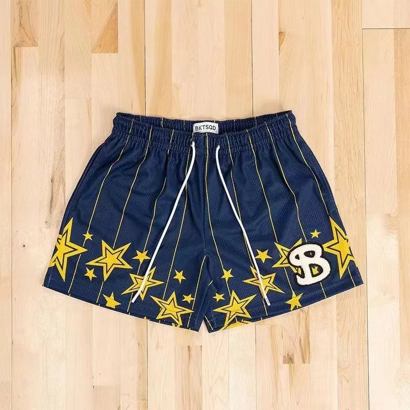 2024 European and American Star Series Mesh Shorts Men's Summer Loose Large Size Quick Drying Running Fitness Basketball Pants