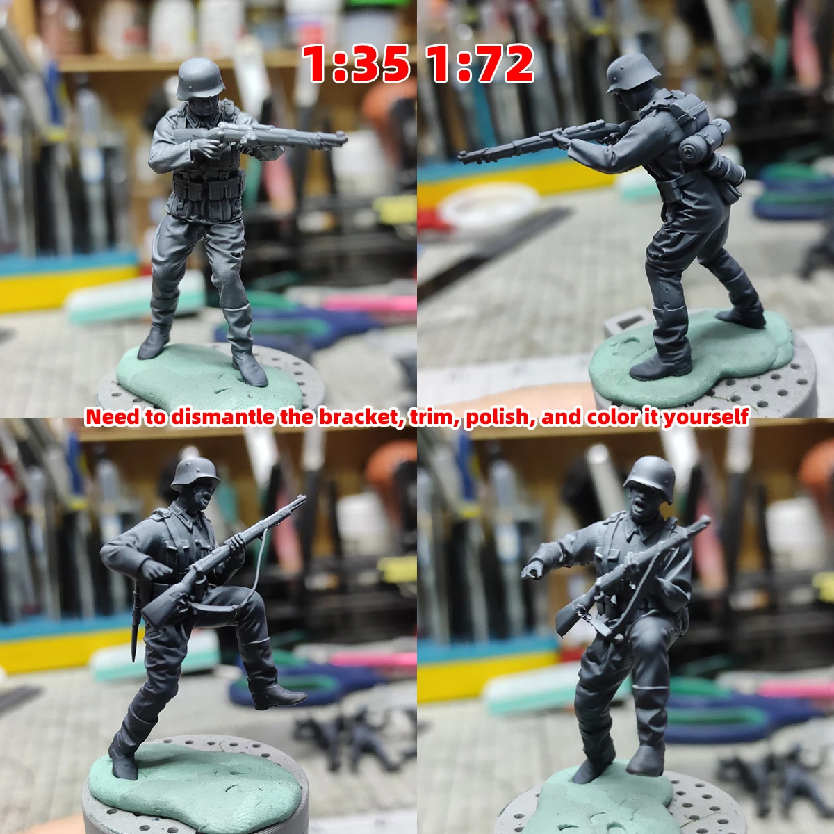 Maßstabsgetreuer Miniaturmodellbausatz: Kampf- und gefallene deutsche Soldaten und Offiziere Figuren Militär 7-teiliges Set 1939–1945 1/35 1/48 1/72 – Detail 2