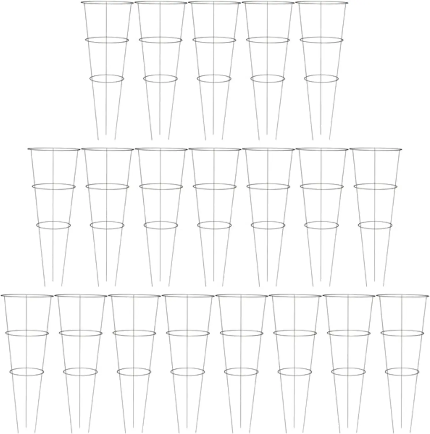 Torres de Acero Galvanizado para Tomates y Pimientos, 33" de Altura con 3 Anillos y 3 Patas, Estacas de 15", Soporte Resistente para Plantas de Exterior, Paquete de 20
