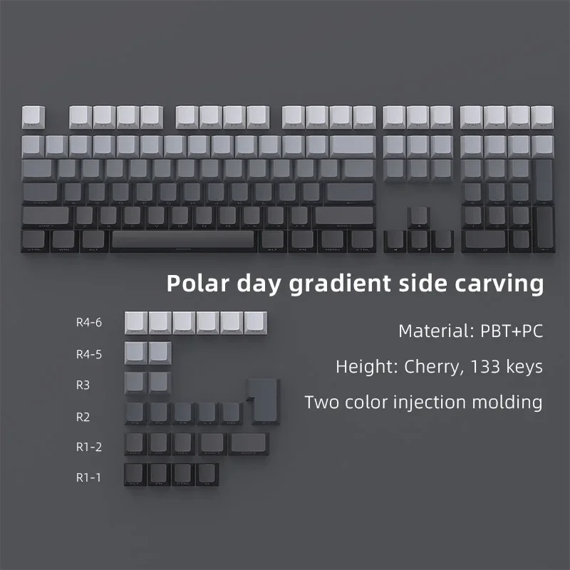 Side engraving gradual change original height PBT polar day side engraving transparent keycap customized 136 keys spot