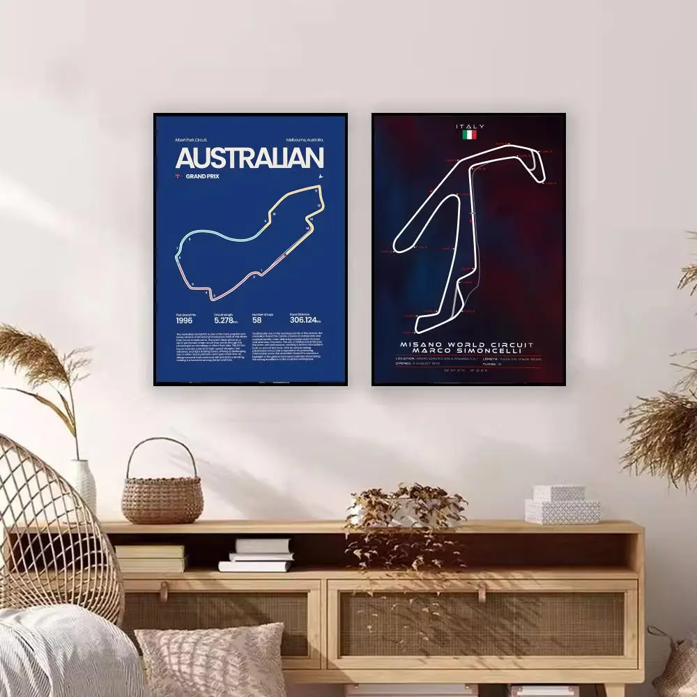 Art M-Modern World Racing Circuits Poster Premium Art Wall Decor, Simple Ornament for Living and Leisure Areas