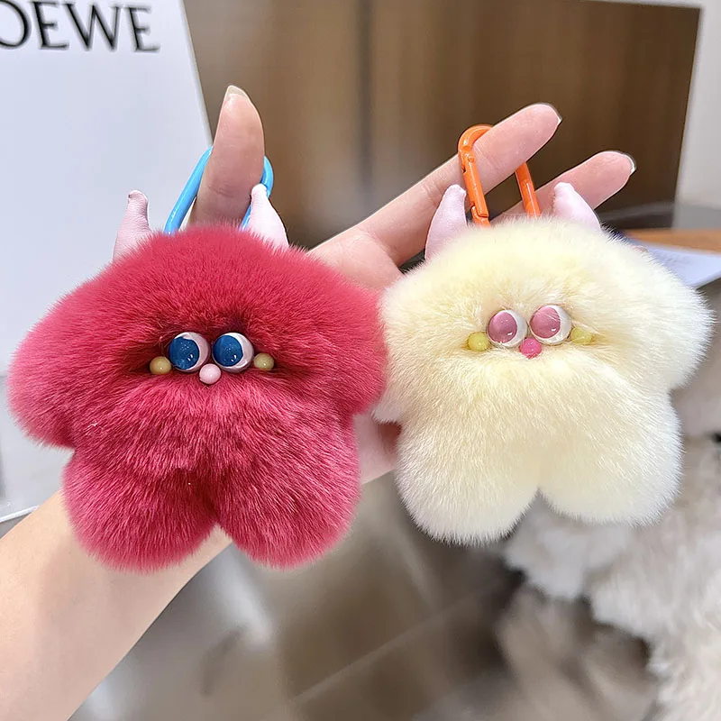 Rabbit Fur Cute Doll Plush Key Rings Funny Anime Car Keychain Handmade Cartoon Clown Keyring Pendant Toys Accessories Gifts