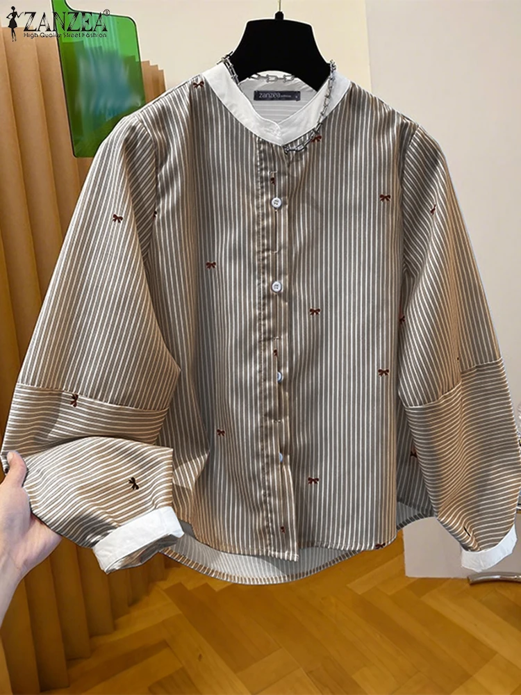 ZANZEA Vrouwen Casual Losse Herfst Tops Lange Mouw Strepen Shirts 2025, Vintage Kantoor Werk Tunieken Mode Vrouwelijke Knoppen Blusas
