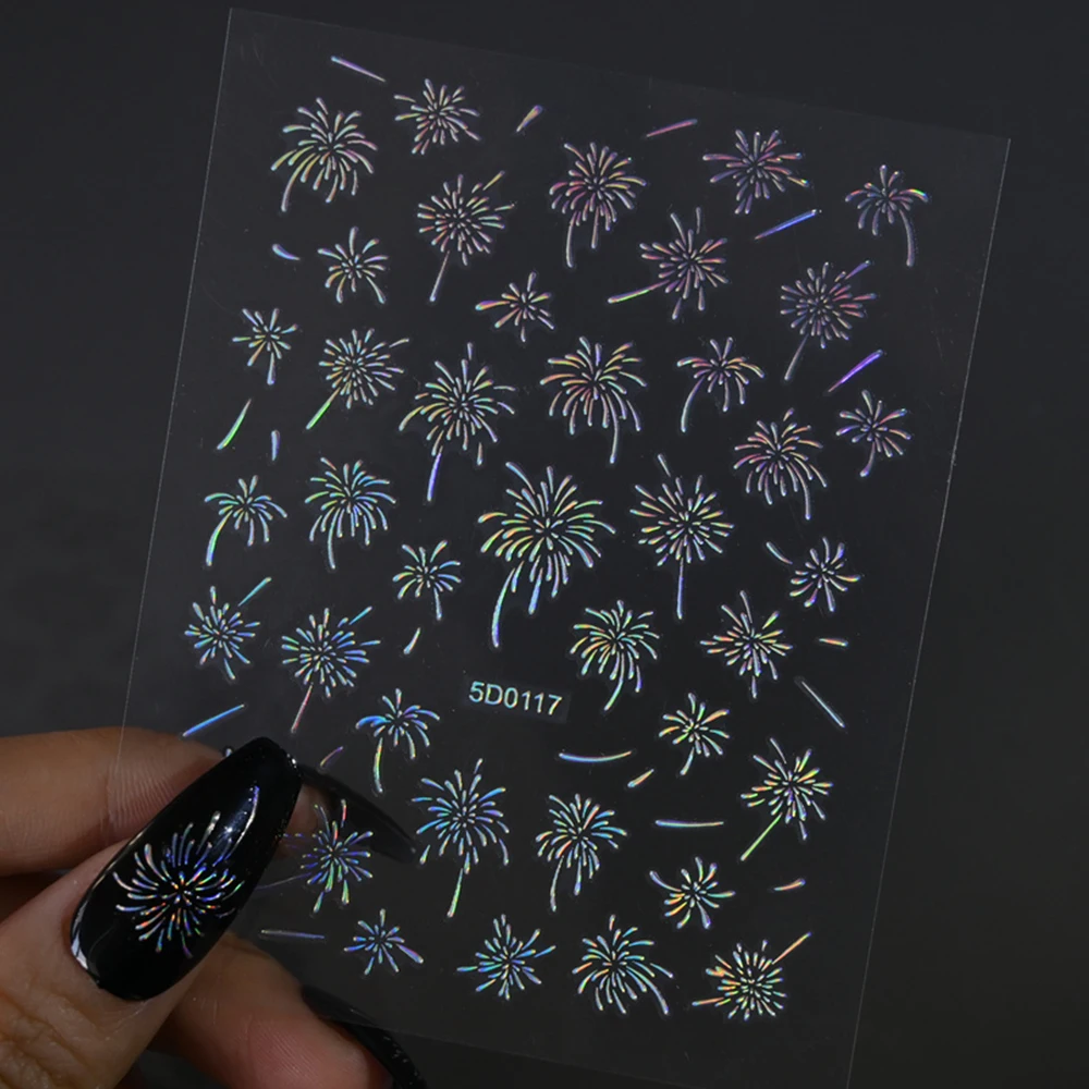 1pc Laser Colorful Fireworks Nail Art Stickers Sparkling Starry Sky Blooming Fireworks Decals Adhesive Nail Stickers Manicure