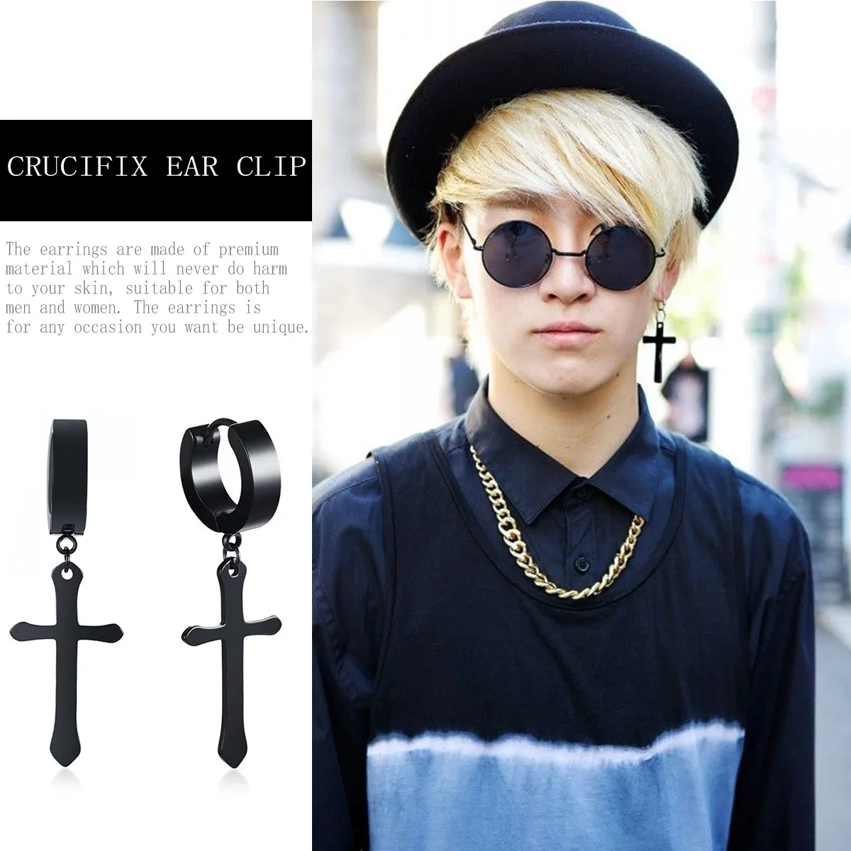 3 Pairs Cross Dangler Ear Clips – Hypoallergenic Alloy Earrings for Daily Wear, Dancing & All Occasions
