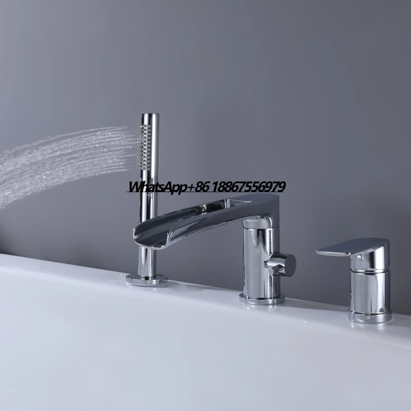 

Ares Idealex 3-Hole Deck Mount Tub Faucet Nickel Brushed Brass Hand Shower Hot Cold Waterfall Ceramic Valve Polished Apartment