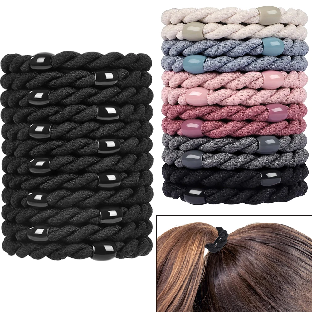 12 Stück elastische Armbänder ohne Schäden, niedliche Haargummibänder, Baumwollbänder, weiche gewebte Pferdeschwanzhalter für Mädchen und Frauen, Accessoires – Detail 1