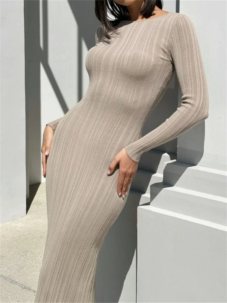 

New Women Knit Ribbed Bodycon Dress Long Sleeve Crew Neck Bodycon Long Dress Autumn Winter Casual Elegant Y2K Clothes Clubwear