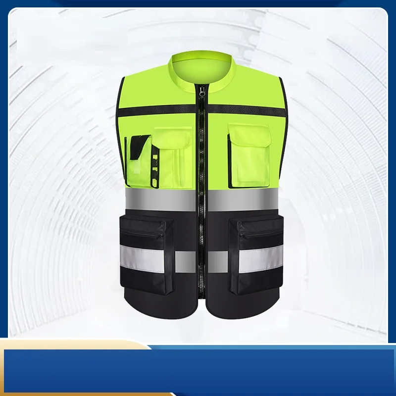 High Visibility Reflective Safety Vest With Front Zipper Hi Vis Workwear Vest With Multi Pockets Two Tone Construction Work Vest