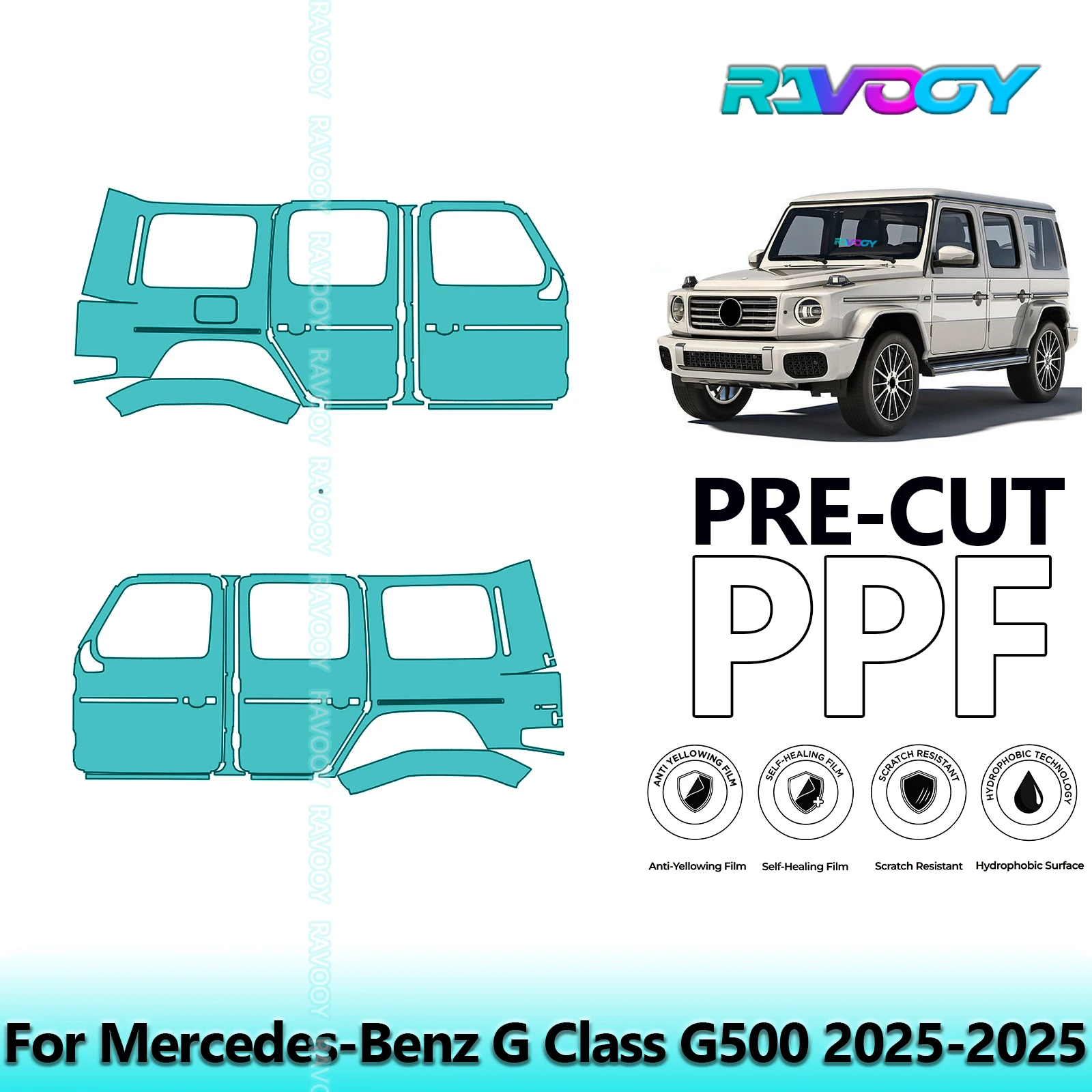 

For Mercedes-Benz G Class G500 2025-2025 8.5mil Clear Matte Pre-Cut PPF Door & A/B Pillar Kit TPU Paint Protection Film Set