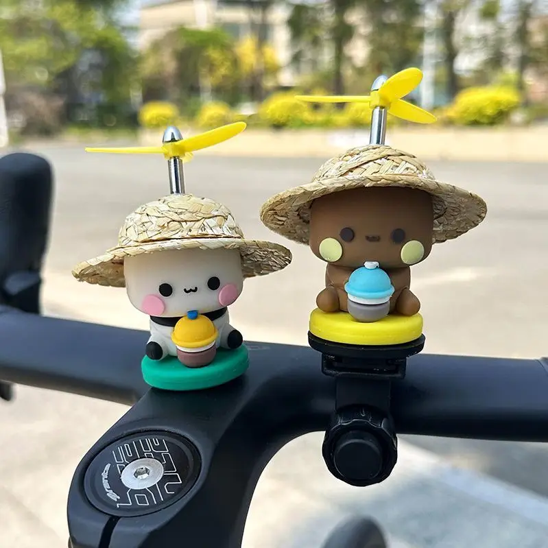 Kawaii Panda Bubu Dudu Doll With Helmet Design Motorcycle Bicycle Decor Cute Vehicle Interior Ornament Accessory