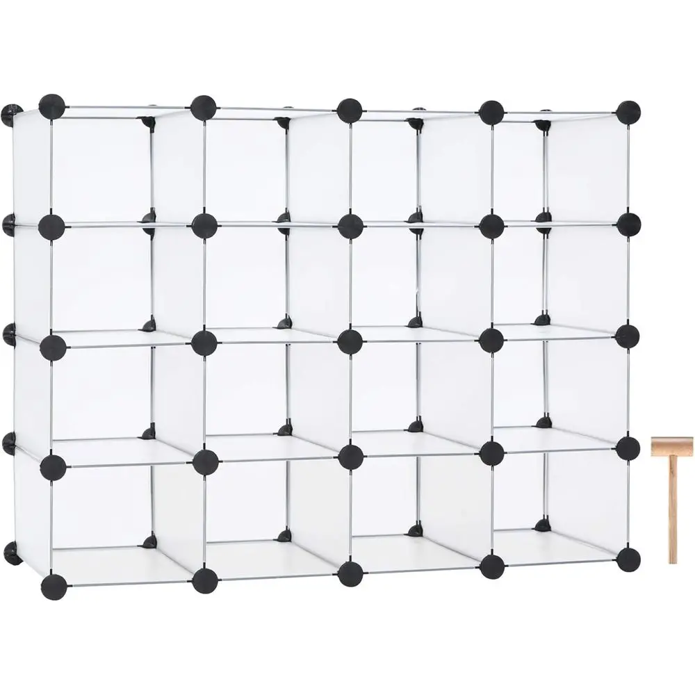 C&AHOME Plastic Shoe Rack,16-Cube ular Shoes Storage Stand, Multiunction Closet Cabinet, Stackable Shoe Organizer or Bedroom Doo