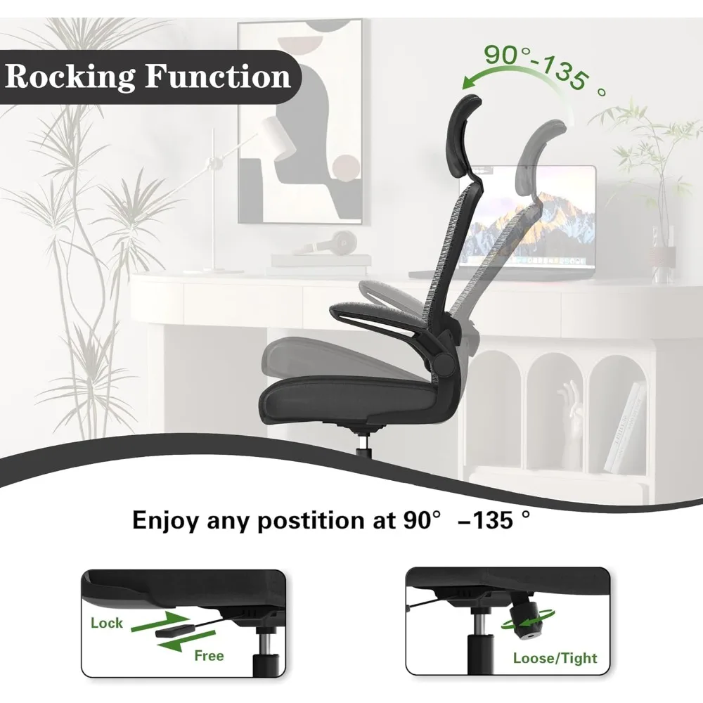 Ergonomic Desk Chair for Extended Sitting with Lumbar Support and Adjustable Headrest for Back Pain Relief - High-Density Foam f