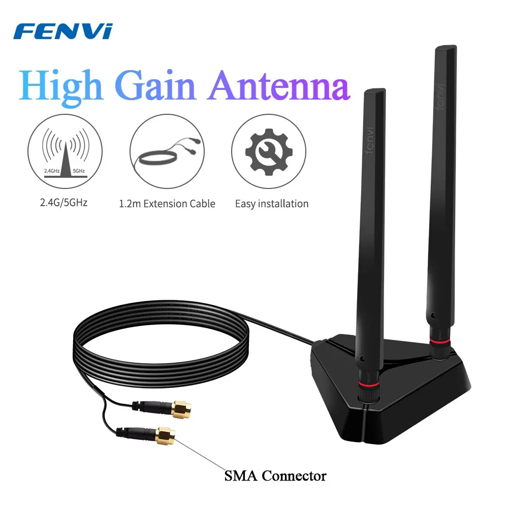 FENVI Rozszerzona antena bazowa o wysokim wzmocnieniu Dwuzakresowa 2.4G/5Ghz Dla AX210 AX200 9260 Karta WiFi Desktop PCIe Adapter Bezprzewodowy router AP