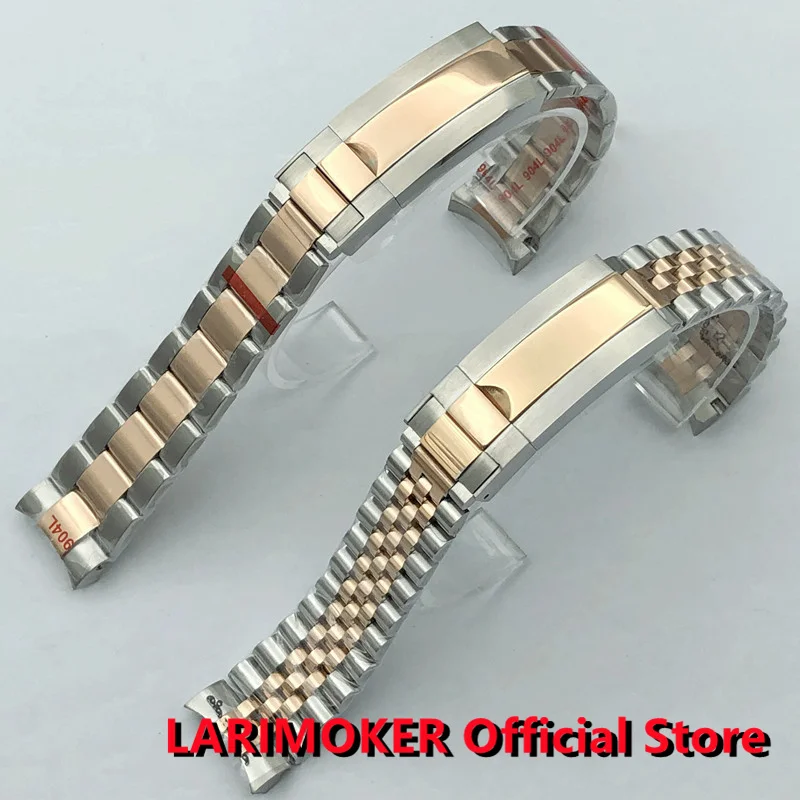 LARIMOKER 20mm perak emas mawar kualitas tinggi tali jam tangan baja tahan karat gesper lipat cocok 40mm casing jam tangan gelang