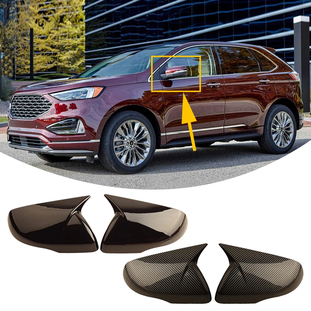 2PCS For Ford Edge 2015 2016 2017 2018 2019 2020 Gloss Black Carbon Side Mirror Cover Car Rearview Mirror Caps Cover Accessories