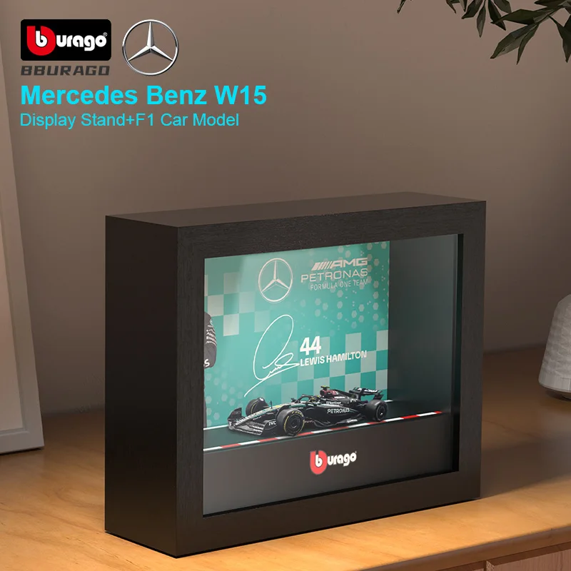 Bburago 1:43 루이스 해밀턴 사진 프레임 버전 2024, 메르세데스-AMG W15 #44 포뮬러 1 모델 자동차, LED 조명 컬렉션 선물