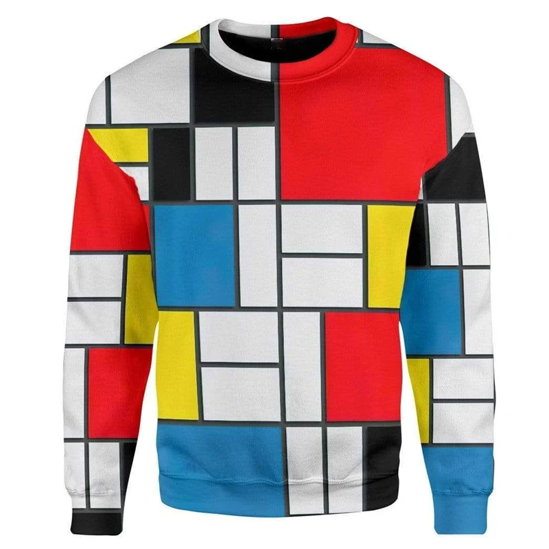 Square Grid Simple Fashion Sweatshirt For Men Abstract Art Graffiti Pullover Coat Funny Casual Outdoor Sports Daily Kids Hoodie