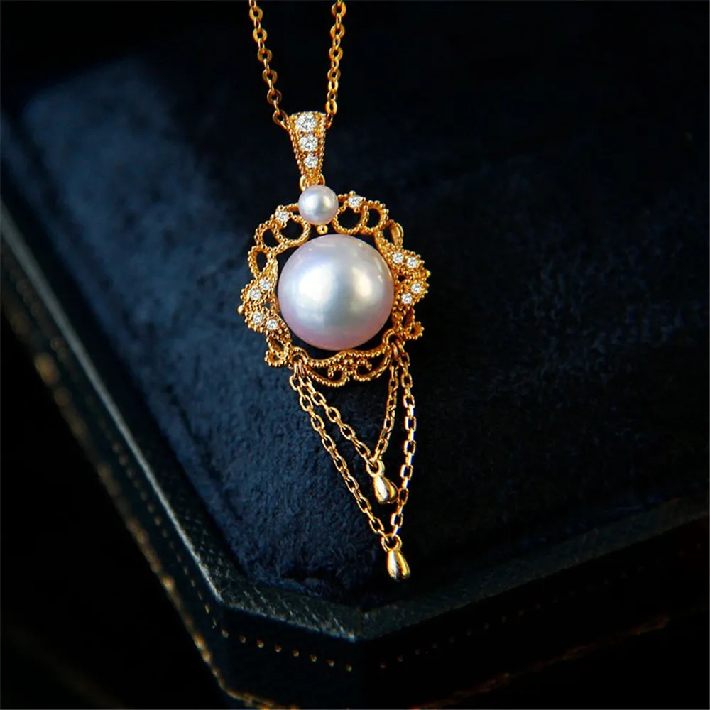 DIY Pearl Accessories, Flower 18K Bag Gold Copper Thick Gold Plated Retro Court Style Fringed Pendant Work in Progress