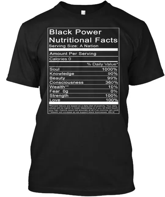Camiseta Black Power Información nutricional Blm Talla S a 5XL
