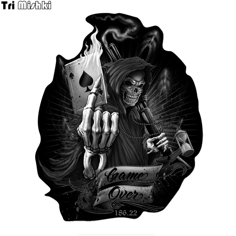Tri Mishki WCS536 16x13cm game over skull Spades K playing cards sticker funny colorful car stickers auto automobile