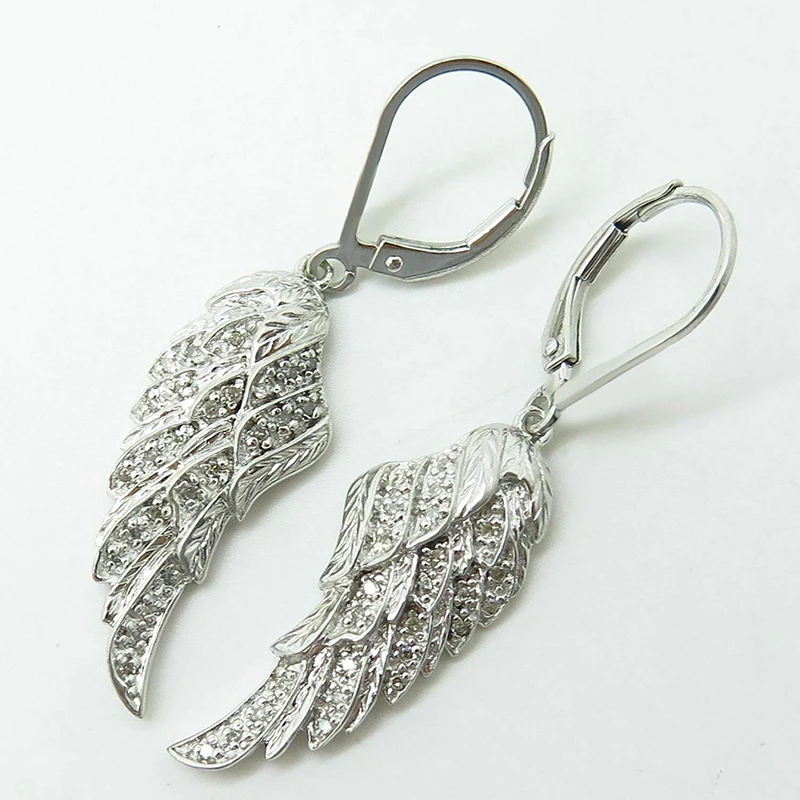 Huitan Wing Dangle Earrings Silver Color Personality Ear Accessories for Women Wedding Party Luxury Trendy Jewelry Drop Shipping