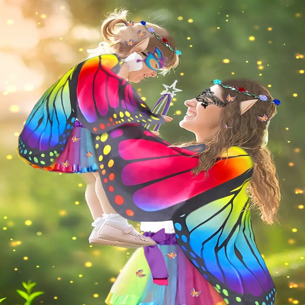 Colorful Butterfly Wings Costume Cosplay Costume Fancy Dress Cape Butterfly DIY Decorations Pixie Cloak Party Accessories