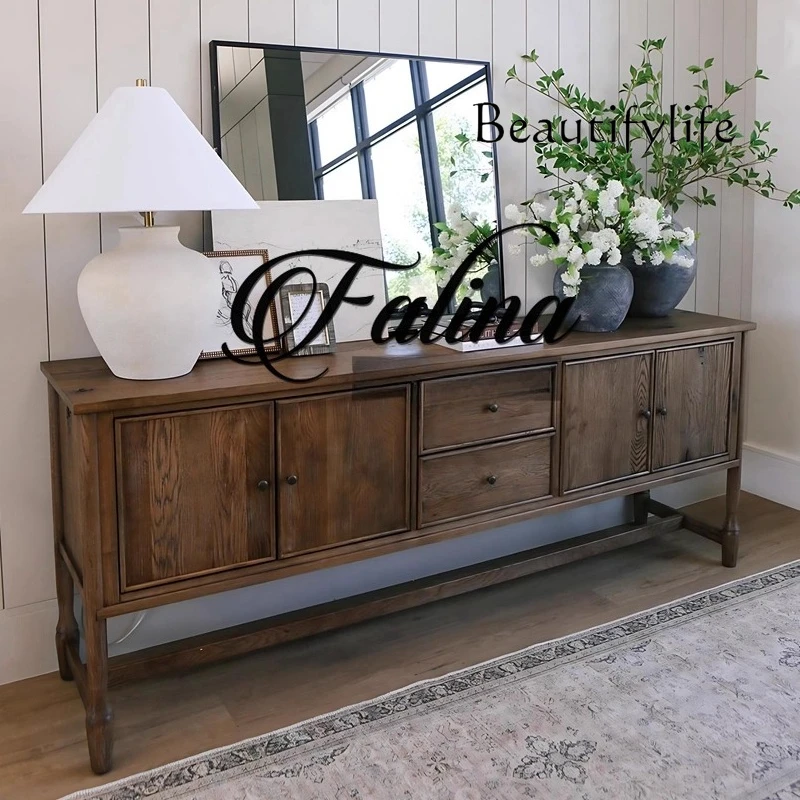 

American solid wood wine cabinet French retro log old display storage cabinet dishes side storage cabinet