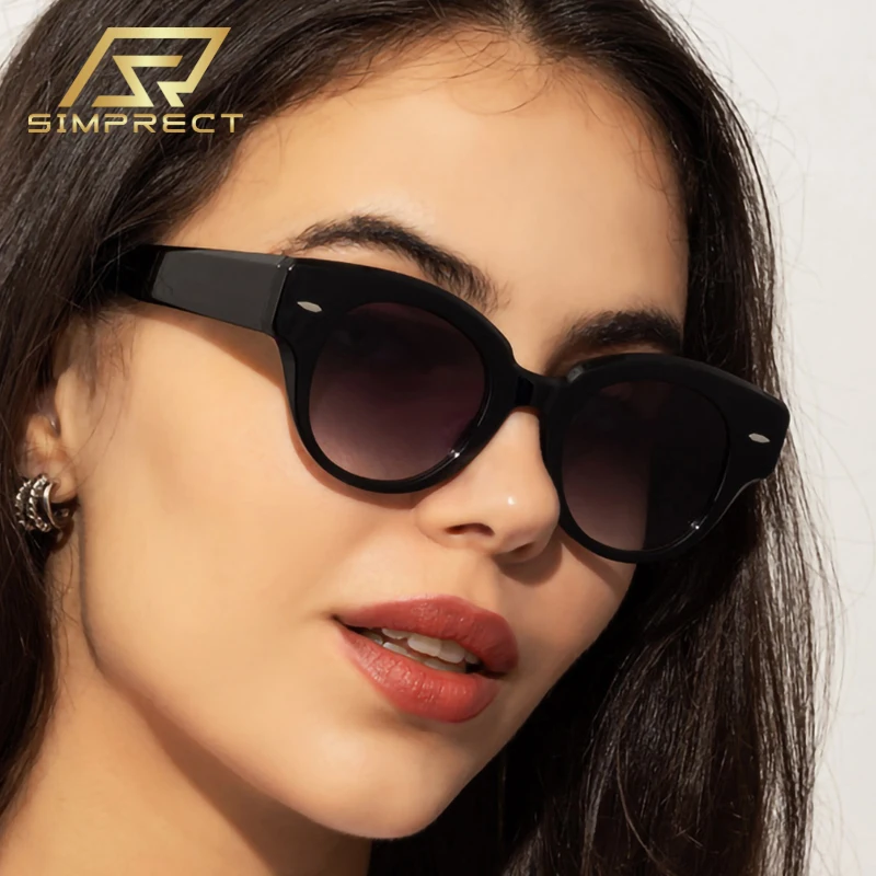 

SIMPRECT Round Cat Eye Sunglasses Women 2023 Luxury Brand Designer Quality UV Protection Sun Glasses Vintage Shades For Women