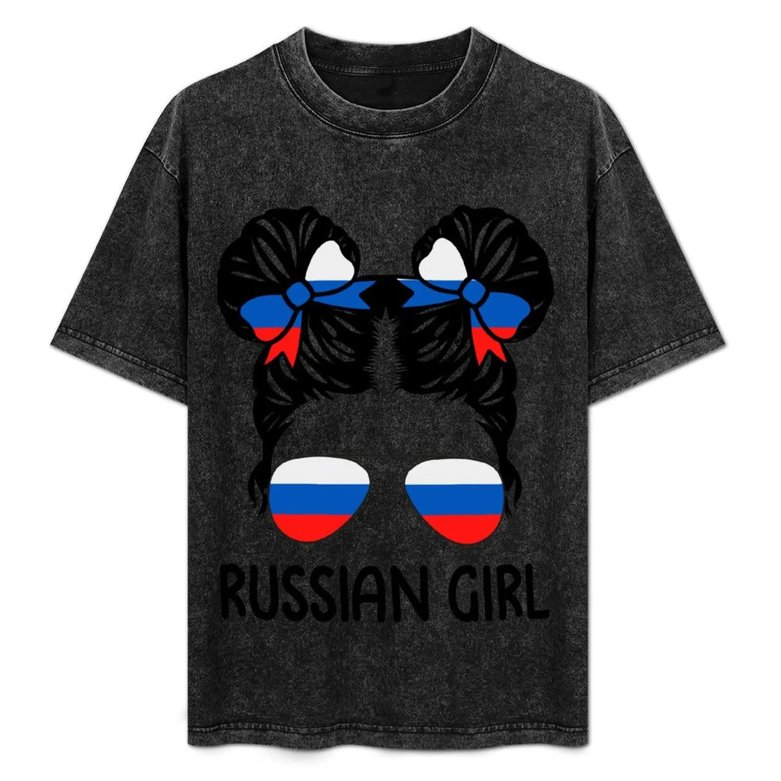 

Russian Girl Messy Hair Sunglasses Russia Pride T-Shirt Trendy Pattern T-Shirt for Men