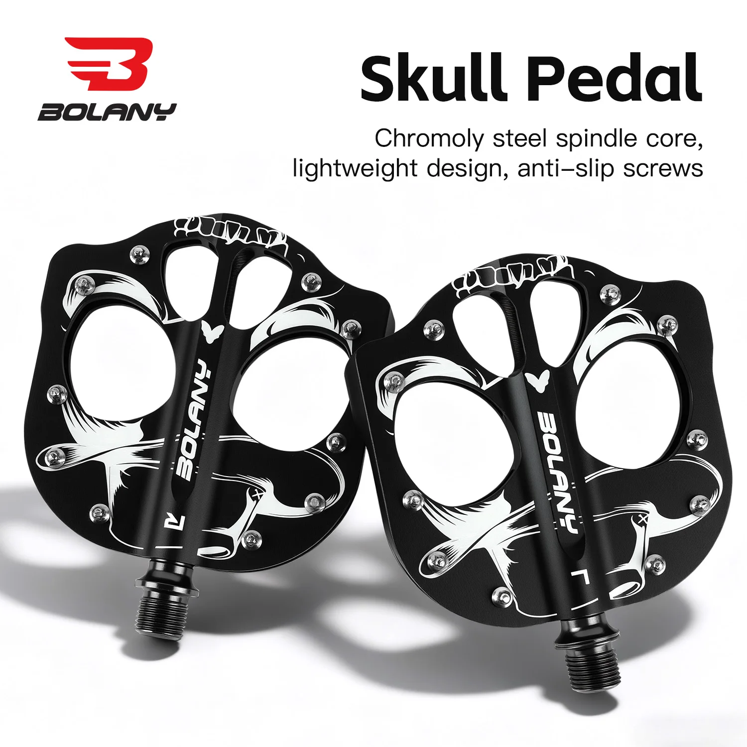 

BOLANY Skull Pedal MTB Bike Pedals CNC Aluminum Alloy Lightweight Road Bicycle Pedals Detachable Axle 20 Pins 3 Sealed Bearings