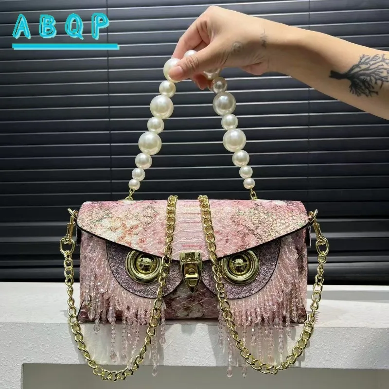 

Женская модная сумка через плечо, жемчужная сумка, индивидуальная сова, элегантная сумка-мессенджер с цепочкой и кисточками, вечерние уличные сумки