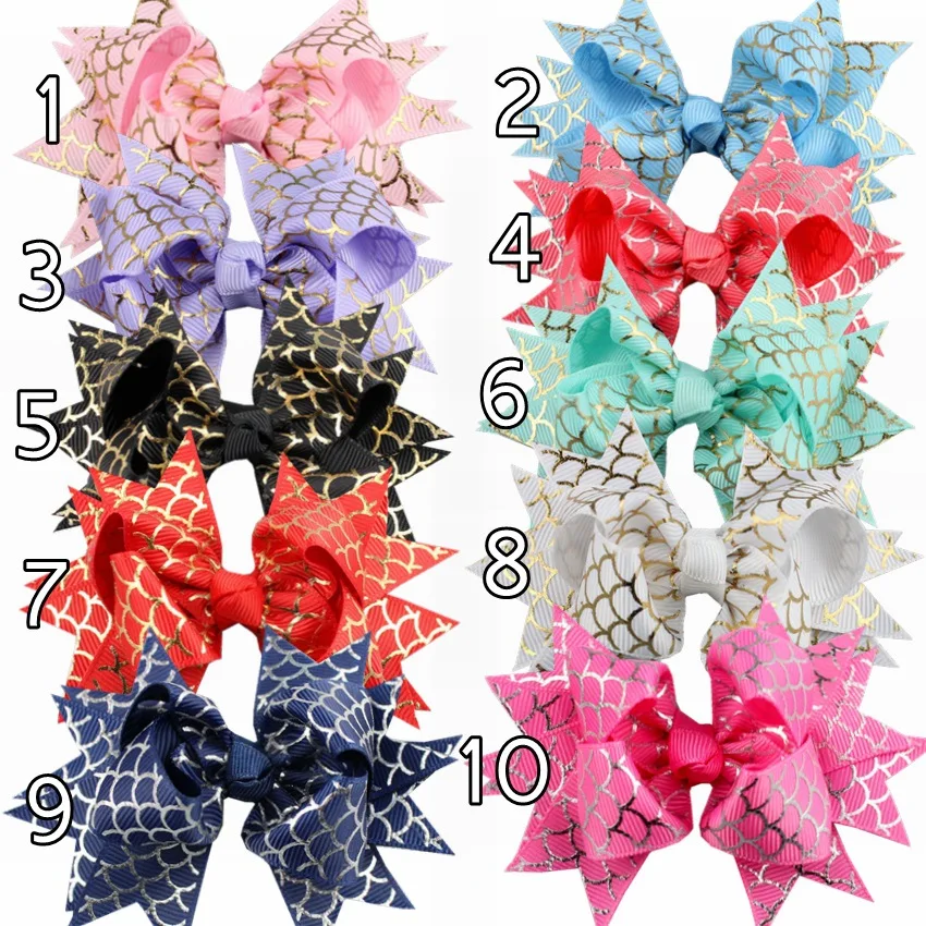 

12pcs/lot 4.5 Inch Hot Sale Kids Fashion Bow Diy Hair Accessories Gift Cute Mermaid Bow Clips for Girls Scale Hairpin
