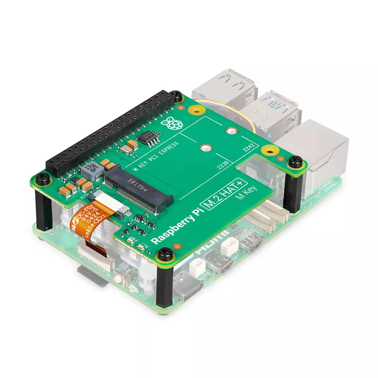 Official Raspberry Pi 5 M.2 HAT+ Expansion Board-PCIe to NVMe SSD Adapter for High-Speed Storage
