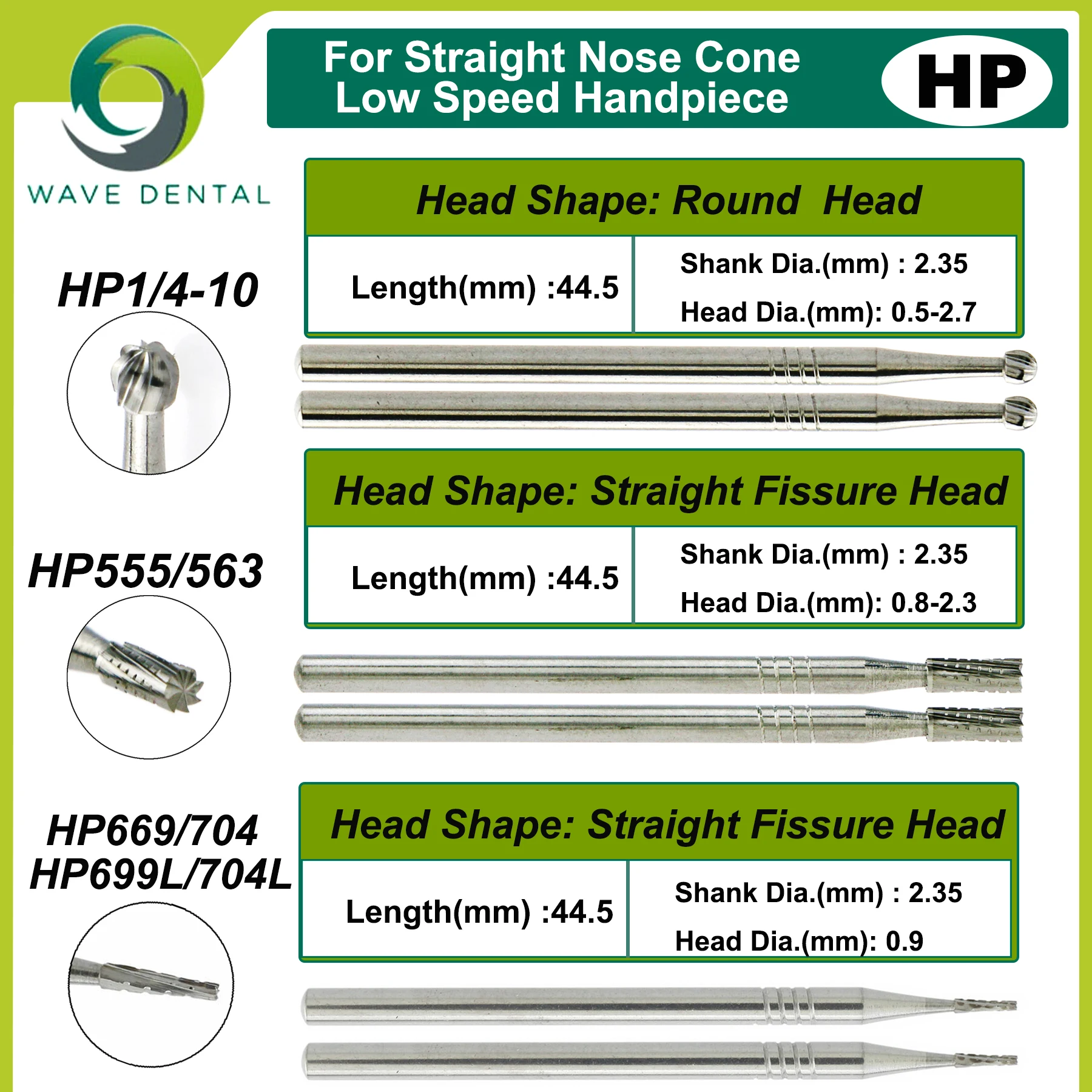 

WAVE HP Dental Bur Dentistry Drills Tungsten Carbide Burs Dia 2.35mm For Straight Nose Cone Low Speed Handpiece 5Pcs/Pack