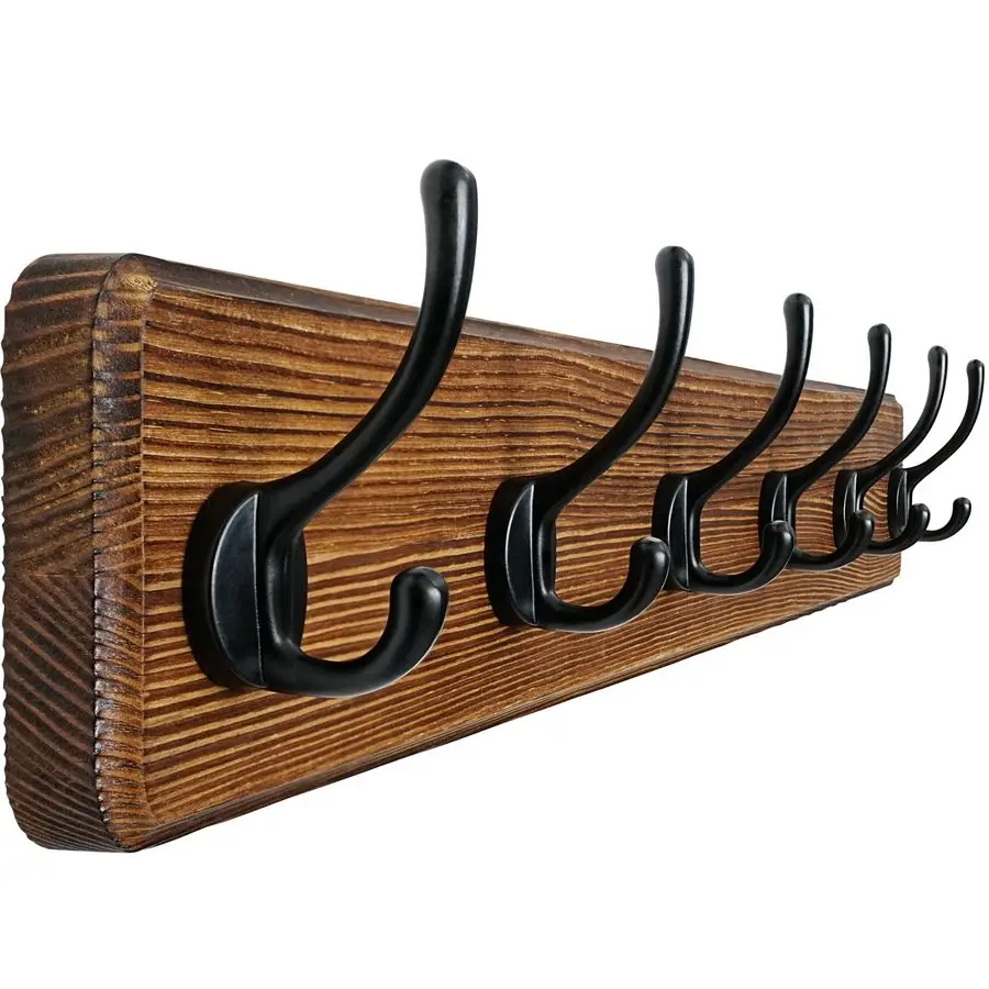

Настенная вешалка для одежды, 24 дюйма, запатентованная, сверхпрочная, с 6 двойными крючками, деревянная, настенная, для зимних пальто