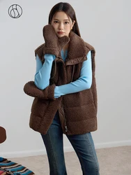 DUSHU 77G Filling Capacity Removable Glove Design Women Winter Teddy Down Vest Jackets Brown Warm Female White Duck Down Coats