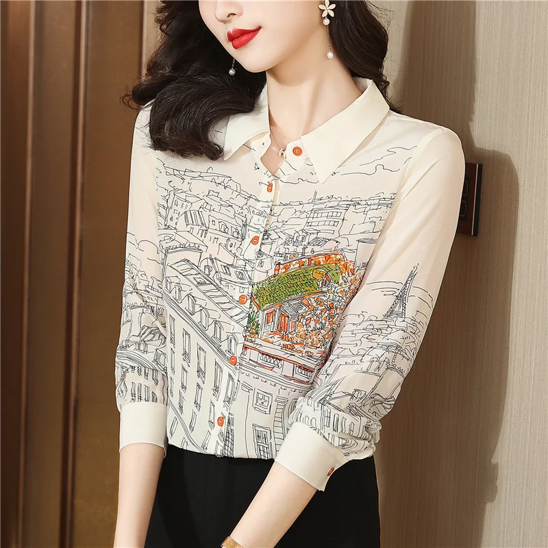 Fashion printing ladies shirts New elegant Women\'s Blouses 2023 Spring Autumn Long Sleeve Shirts Tops Blusas Mujer