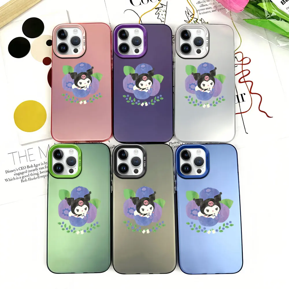 MINISO Kuromi Blueberry Fruit Phone Case for iPhone 12 11 13 14 15 16 Pro Plus IMD Plating Cover