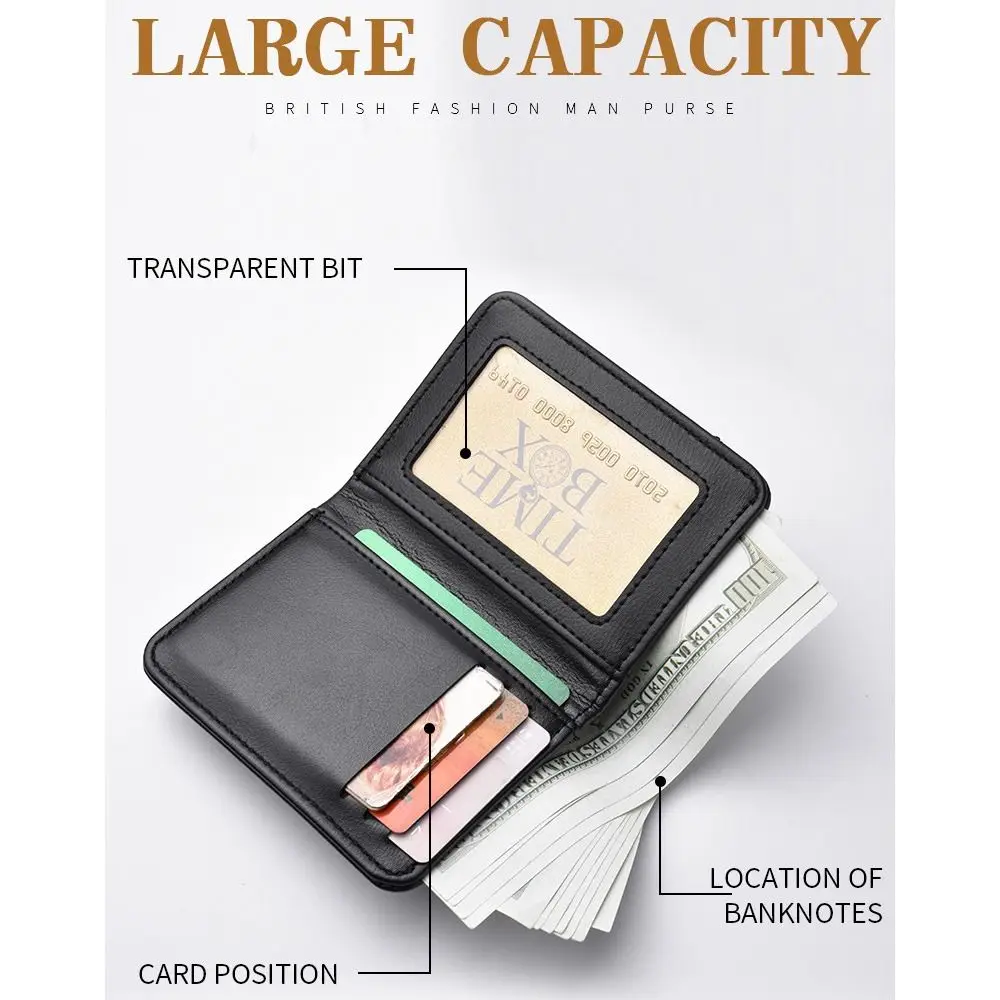 

Minimalist PU Leather Retro Men's Wallet Black Brown Grey Two-Fold Coin Purse Ultra Thin ID Card Holder Men Women