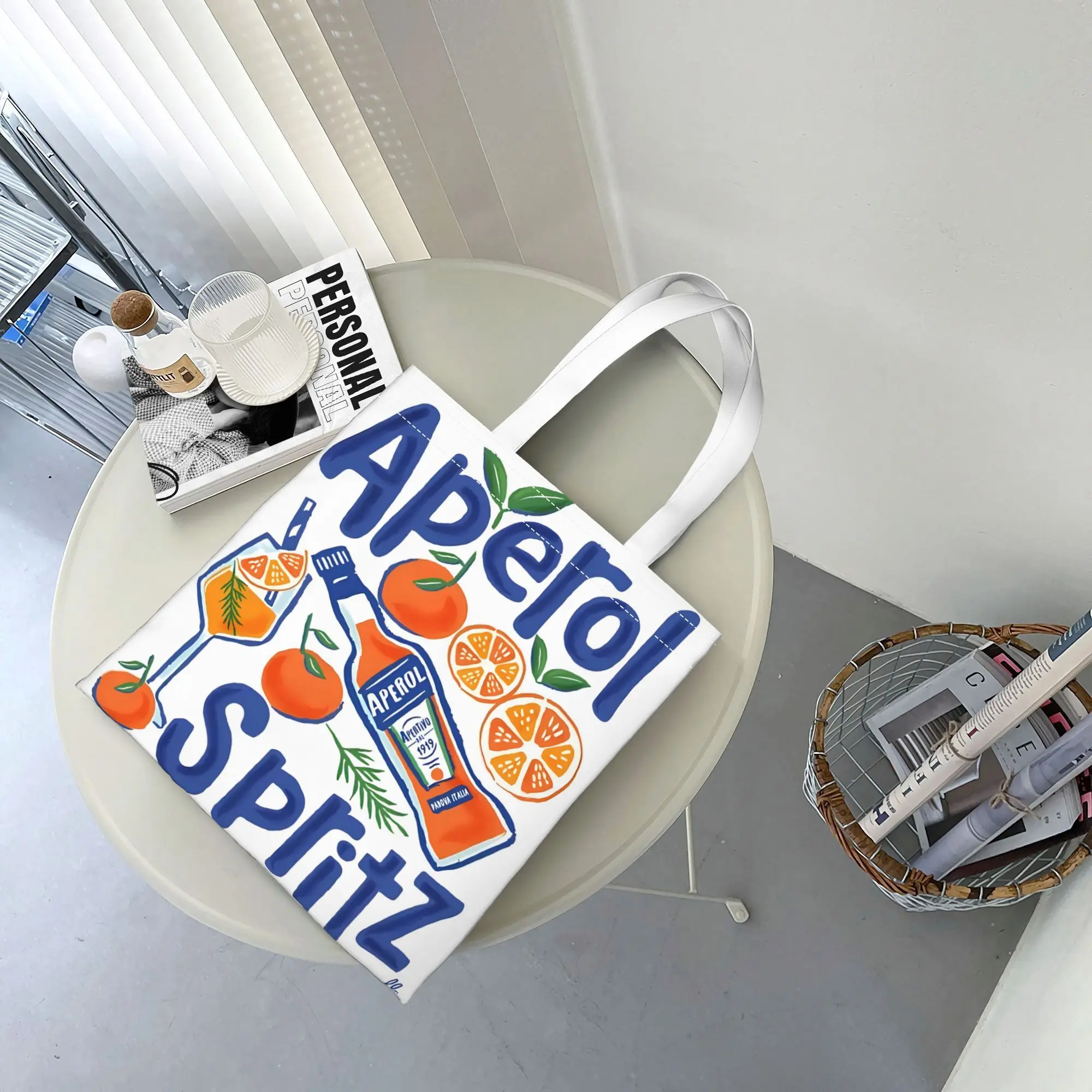 1pc Aperol Spritz Themed Tote Shopping Bag, Suitable for Daily Use, Shopping, School, Travel, A Unique Gift for Cocktail Lovers.