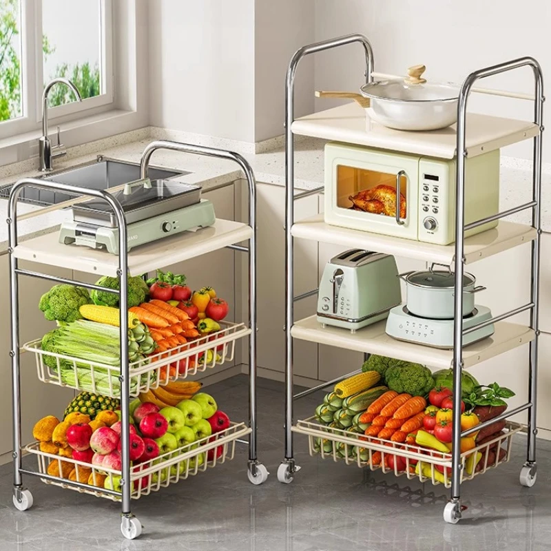 Multi-Tier Kitchen Storage Rack Expandable Veggie/Microwave Organizer Detachable Paint Shelf w/Wheels for Onion/Ginger Basket